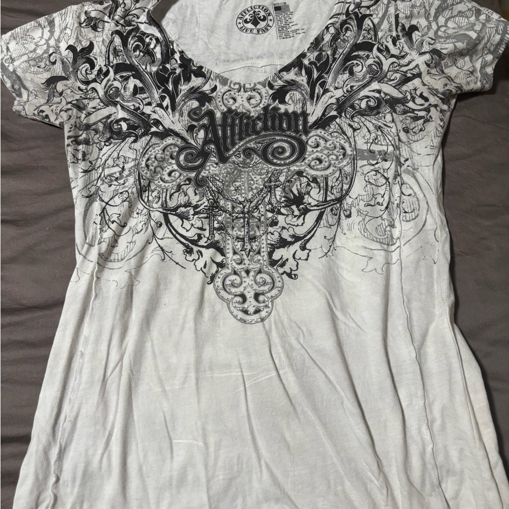 Affliction Women's Short Sleeve Tee - Black and White